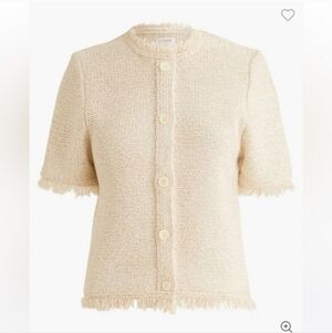 J.Crew Factory Short-sleeve fringe lady cardigan sweater Tan XXS $118